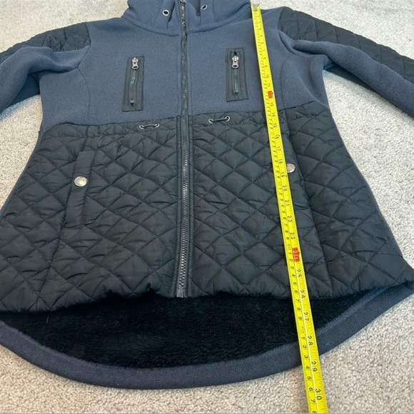 Oxygen navy blue black quilted fleece zippered hooded fall winter jacket - Picture 9 of 13